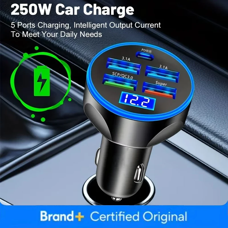 Election Electronics & Gadgets Store Woocommerce Theme - 250 W superschnelles Lade-Autoladegerät 5-in-1-Adapter Ladekopf-Konverter